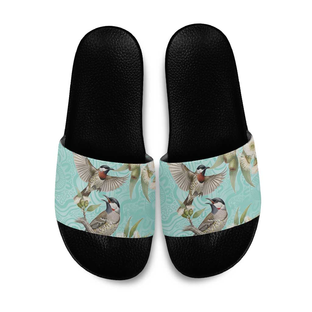 Australia Red Wattlebird Slide Sandals Eucalyptus Alba Indigenous Art - Aussie Hoodie