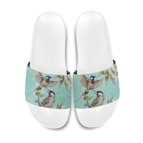 Australia Red Wattlebird Slide Sandals Eucalyptus Alba Indigenous Art - Aussie Hoodie