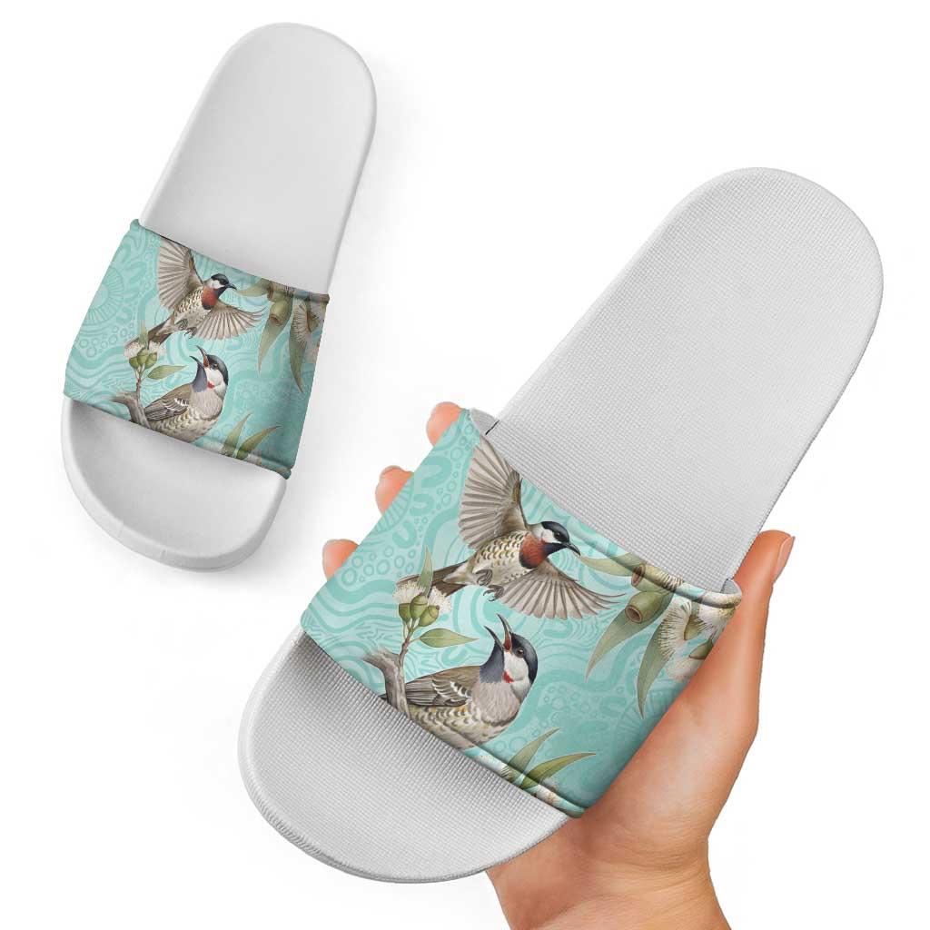 Australia Red Wattlebird Slide Sandals Eucalyptus Alba Indigenous Art - Aussie Hoodie
