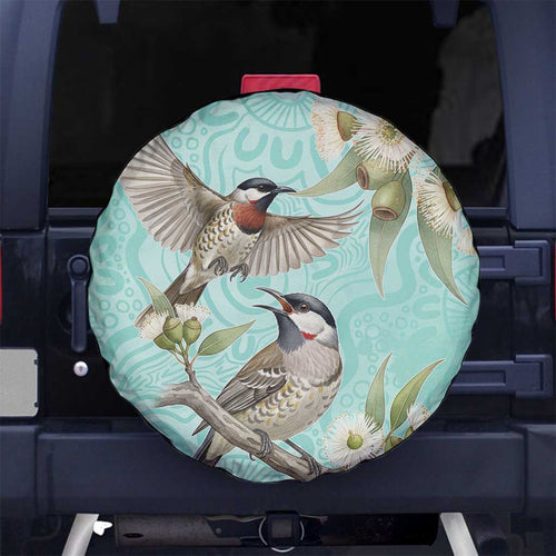 Australia Red Wattlebird Spare Tire Cover Eucalyptus Alba Indigenous Art - Aussie Hoodie