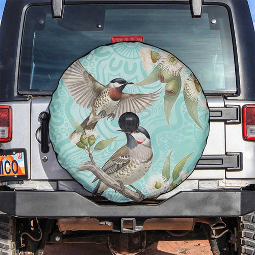 Australia Red Wattlebird Spare Tire Cover Eucalyptus Alba Indigenous Art - Aussie Hoodie