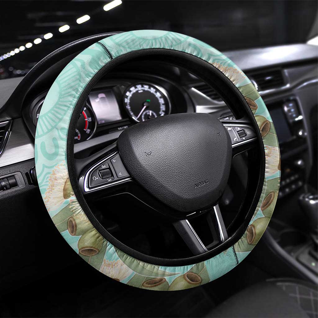 Australia Red Wattlebird Steering Wheel Cover Eucalyptus Alba Indigenous Art - Aussie Hoodie