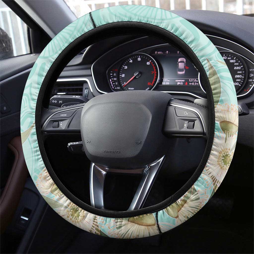 Australia Red Wattlebird Steering Wheel Cover Eucalyptus Alba Indigenous Art - Aussie Hoodie