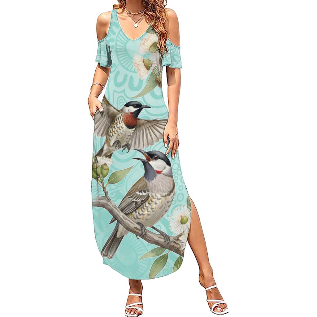 Australia Red Wattlebird Summer Maxi Dress Eucalyptus Alba Indigenous Art - Aussie Hoodie