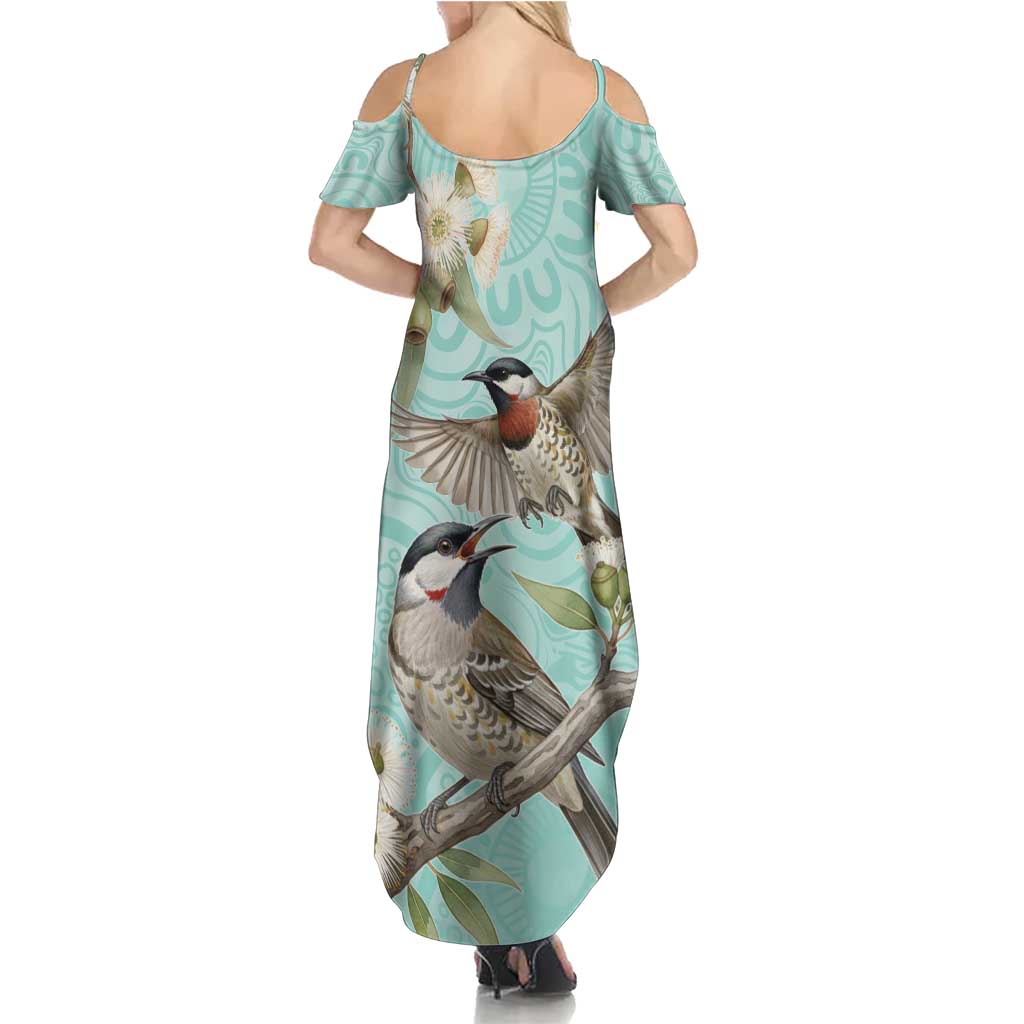 Australia Red Wattlebird Summer Maxi Dress Eucalyptus Alba Indigenous Art - Aussie Hoodie