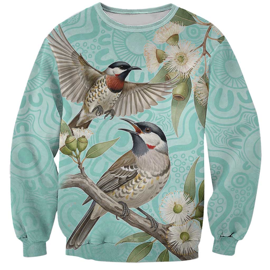 Australia Red Wattlebird Sweatshirt Eucalyptus Alba Indigenous Art - Aussie Hoodie