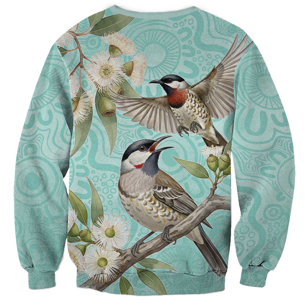 Australia Red Wattlebird Sweatshirt Eucalyptus Alba Indigenous Art - Aussie Hoodie