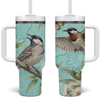 Australia Red Wattlebird Tumbler With Handle Eucalyptus Alba Indigenous Art - Aussie Hoodie