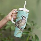 Australia Red Wattlebird Tumbler With Handle Eucalyptus Alba Indigenous Art - Aussie Hoodie