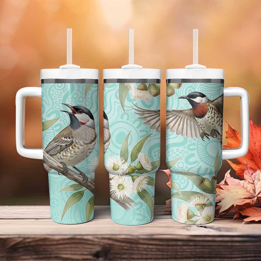 Australia Red Wattlebird Tumbler With Handle Eucalyptus Alba Indigenous Art - Aussie Hoodie