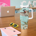 Australia Red Wattlebird Tumbler With Handle Eucalyptus Alba Indigenous Art - Aussie Hoodie