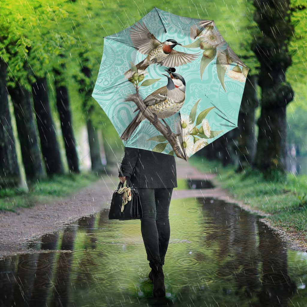 Australia Red Wattlebird Umbrella Eucalyptus Alba Indigenous Art - Aussie Hoodie