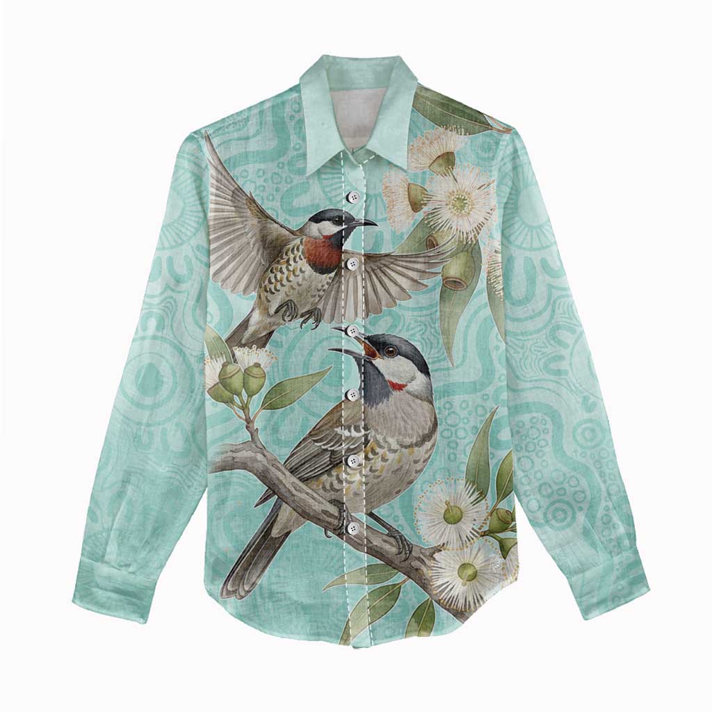 Australia Red Wattlebird Women Casual Shirt Eucalyptus Alba Indigenous Art - Aussie Hoodie