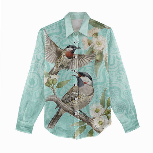 Australia Red Wattlebird Women Casual Shirt Eucalyptus Alba Indigenous Art - Aussie Hoodie