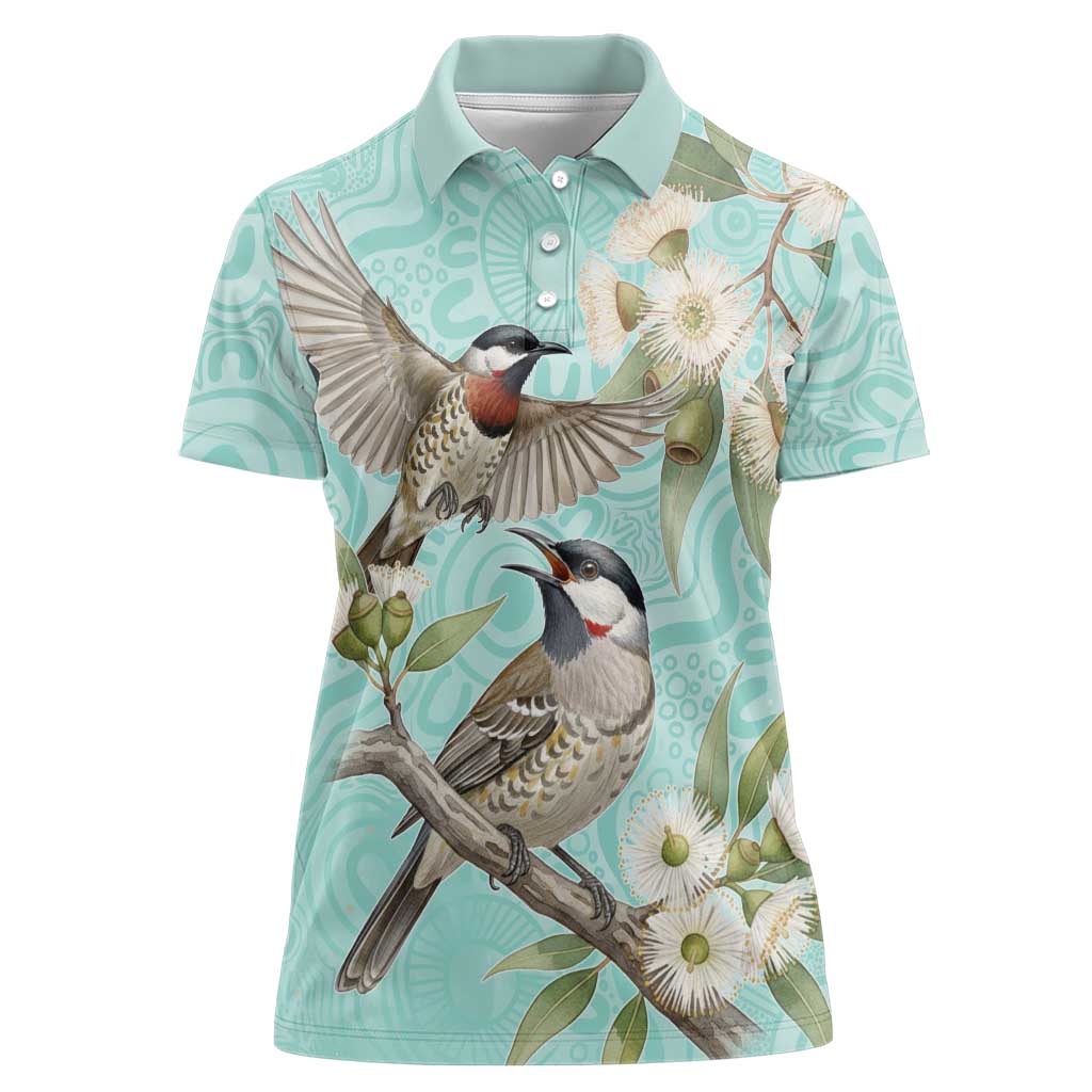Australia Red Wattlebird Women Polo Shirt Eucalyptus Alba Indigenous Art - Aussie Hoodie