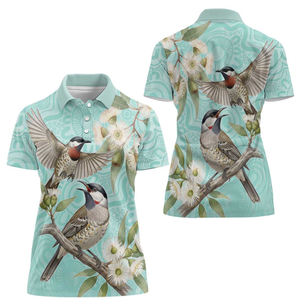 Australia Red Wattlebird Women Polo Shirt Eucalyptus Alba Indigenous Art - Aussie Hoodie