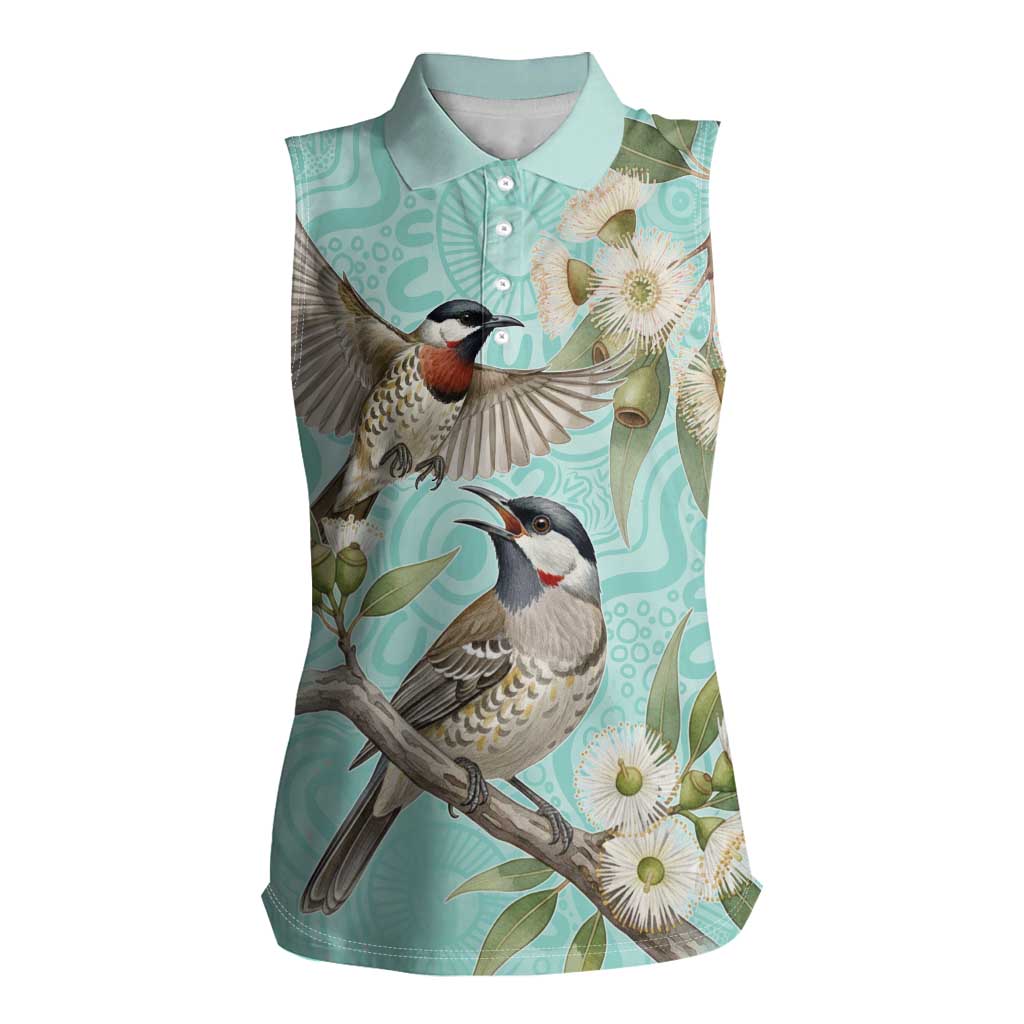 Australia Red Wattlebird Women Sleeveless Polo Shirt Eucalyptus Alba Indigenous Art - Aussie Hoodie