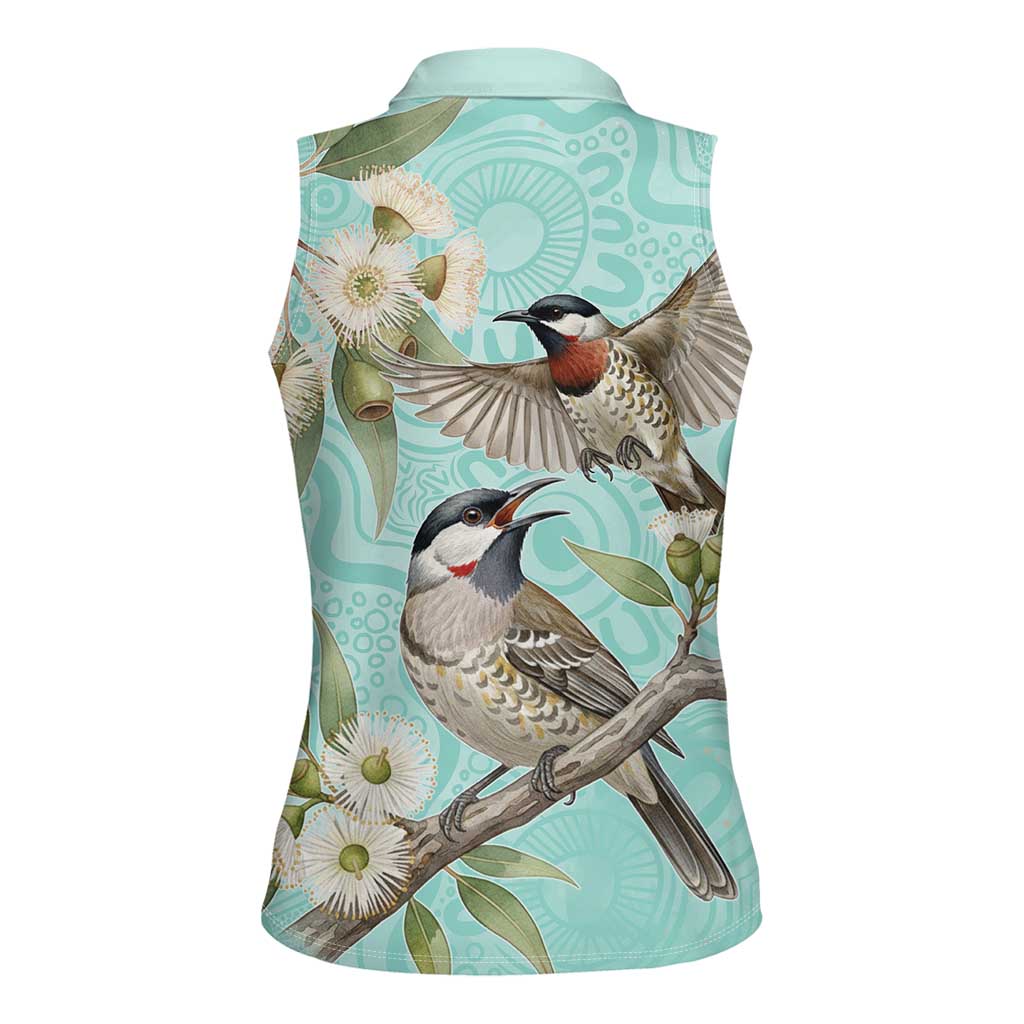 Australia Red Wattlebird Women Sleeveless Polo Shirt Eucalyptus Alba Indigenous Art - Aussie Hoodie