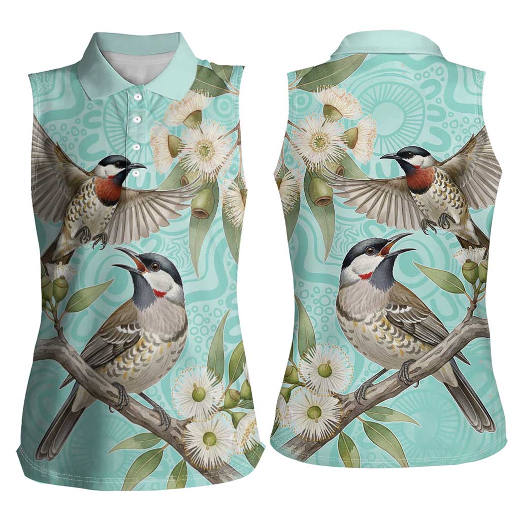 Australia Red Wattlebird Women Sleeveless Polo Shirt Eucalyptus Alba Indigenous Art - Aussie Hoodie