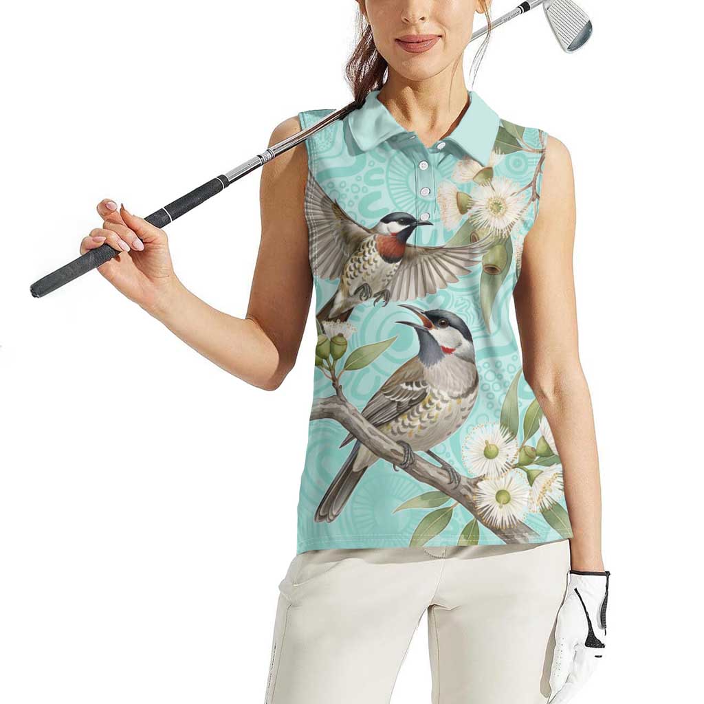 Australia Red Wattlebird Women Sleeveless Polo Shirt Eucalyptus Alba Indigenous Art - Aussie Hoodie