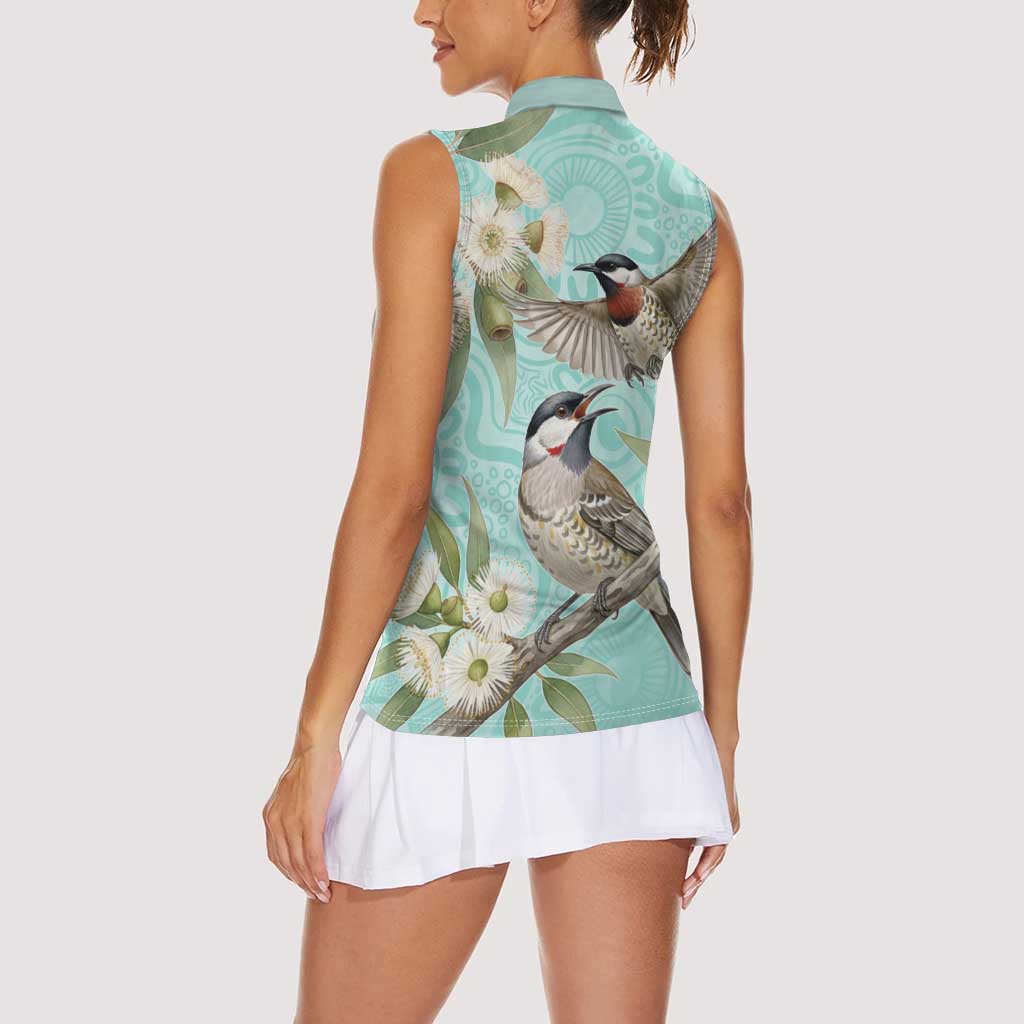 Australia Red Wattlebird Women Sleeveless Polo Shirt Eucalyptus Alba Indigenous Art - Aussie Hoodie