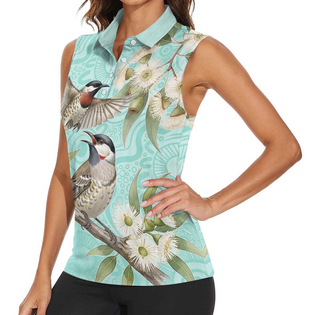 Australia Red Wattlebird Women Sleeveless Polo Shirt Eucalyptus Alba Indigenous Art - Aussie Hoodie