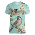 Australia Red Wattlebird Women V-Neck T-Shirt Eucalyptus Alba Indigenous Art - Aussie Hoodie