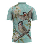Australia Red Wattlebird Zipper Polo Shirt Eucalyptus Alba Indigenous Art - Aussie Hoodie