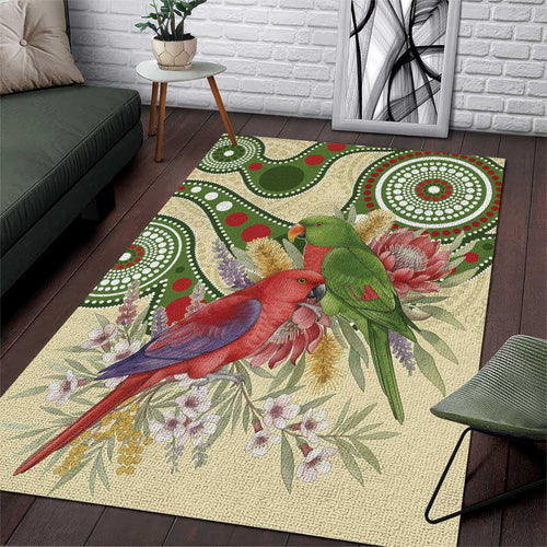 Australia Moluccan Eclectus Area Rug Australian Native Flowers Indigenous Art - Aussie Hoodie