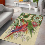 Australia Moluccan Eclectus Area Rug Australian Native Flowers Indigenous Art - Aussie Hoodie