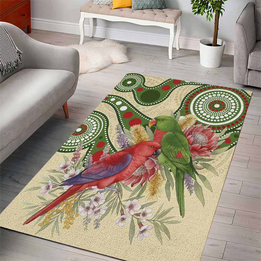 Australia Moluccan Eclectus Area Rug Australian Native Flowers Indigenous Art - Aussie Hoodie