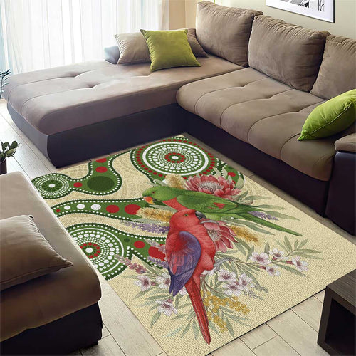 Australia Moluccan Eclectus Area Rug Australian Native Flowers Indigenous Art - Aussie Hoodie