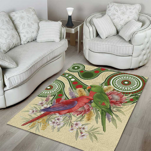 Australia Moluccan Eclectus Area Rug Australian Native Flowers Indigenous Art - Aussie Hoodie