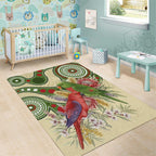 Australia Moluccan Eclectus Area Rug Australian Native Flowers Indigenous Art - Aussie Hoodie