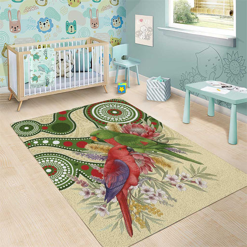 Australia Moluccan Eclectus Area Rug Australian Native Flowers Indigenous Art - Aussie Hoodie
