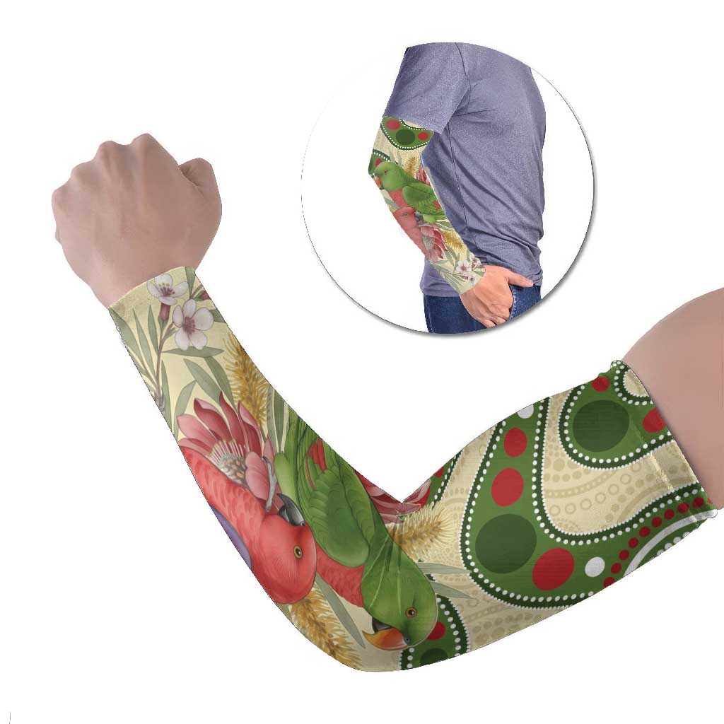 Australia Moluccan Eclectus Arm Sleeves Australian Native Flowers Indigenous Art - Aussie Hoodie