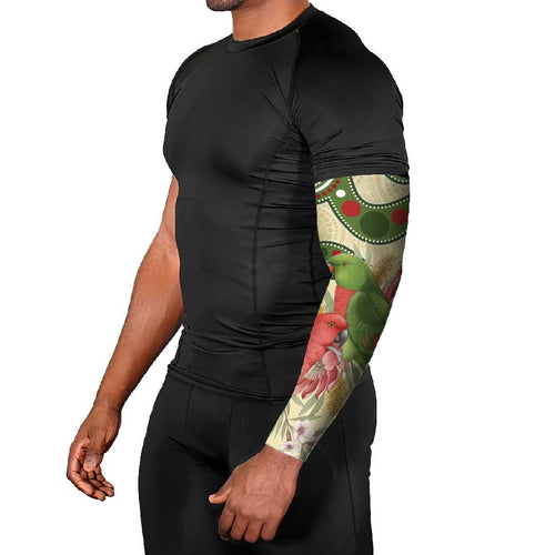 Australia Moluccan Eclectus Arm Sleeves Australian Native Flowers Indigenous Art - Aussie Hoodie