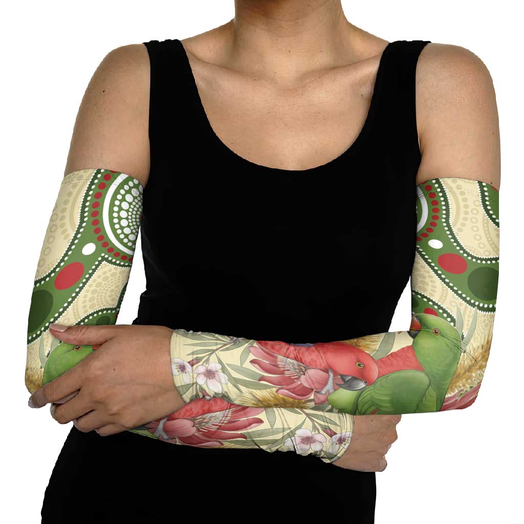 Australia Moluccan Eclectus Arm Sleeves Australian Native Flowers Indigenous Art - Aussie Hoodie