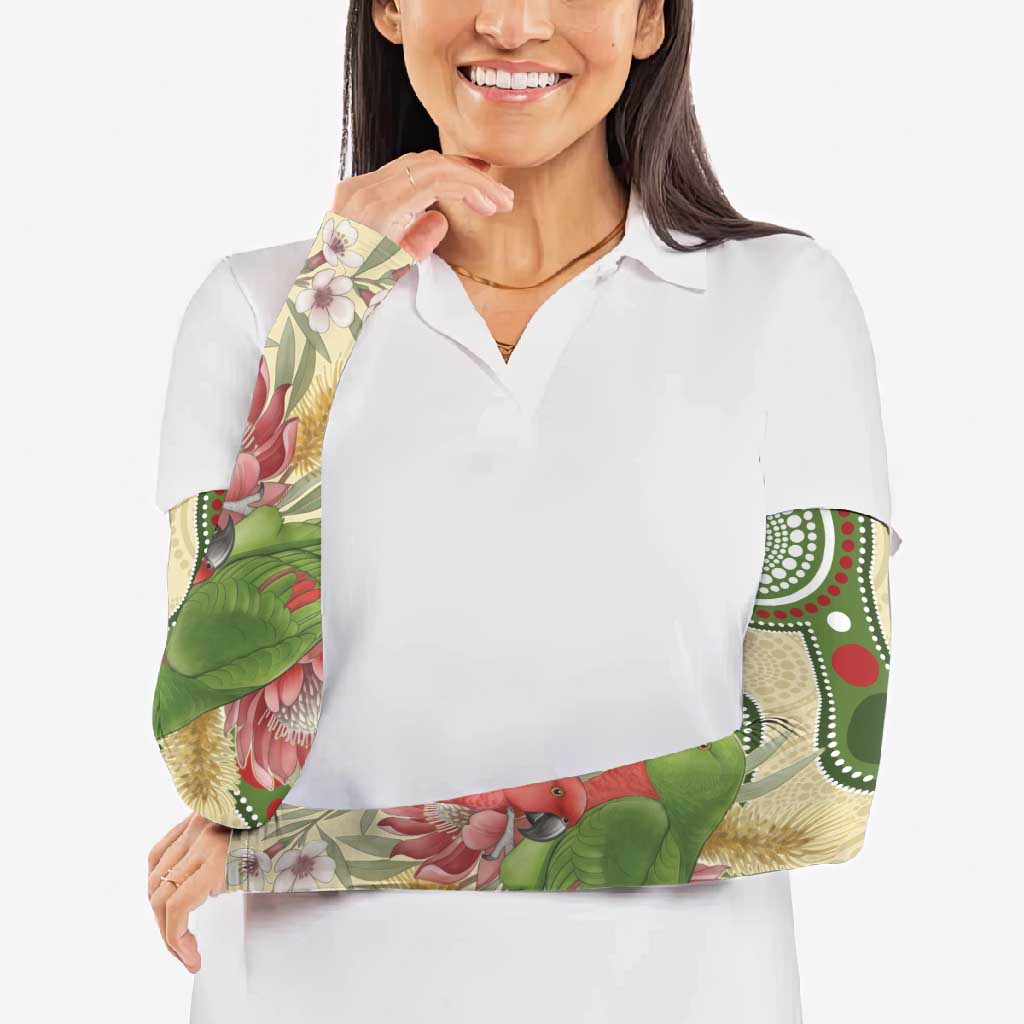 Australia Moluccan Eclectus Arm Sleeves Australian Native Flowers Indigenous Art - Aussie Hoodie