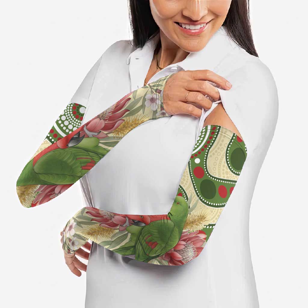 Australia Moluccan Eclectus Arm Sleeves Australian Native Flowers Indigenous Art - Aussie Hoodie