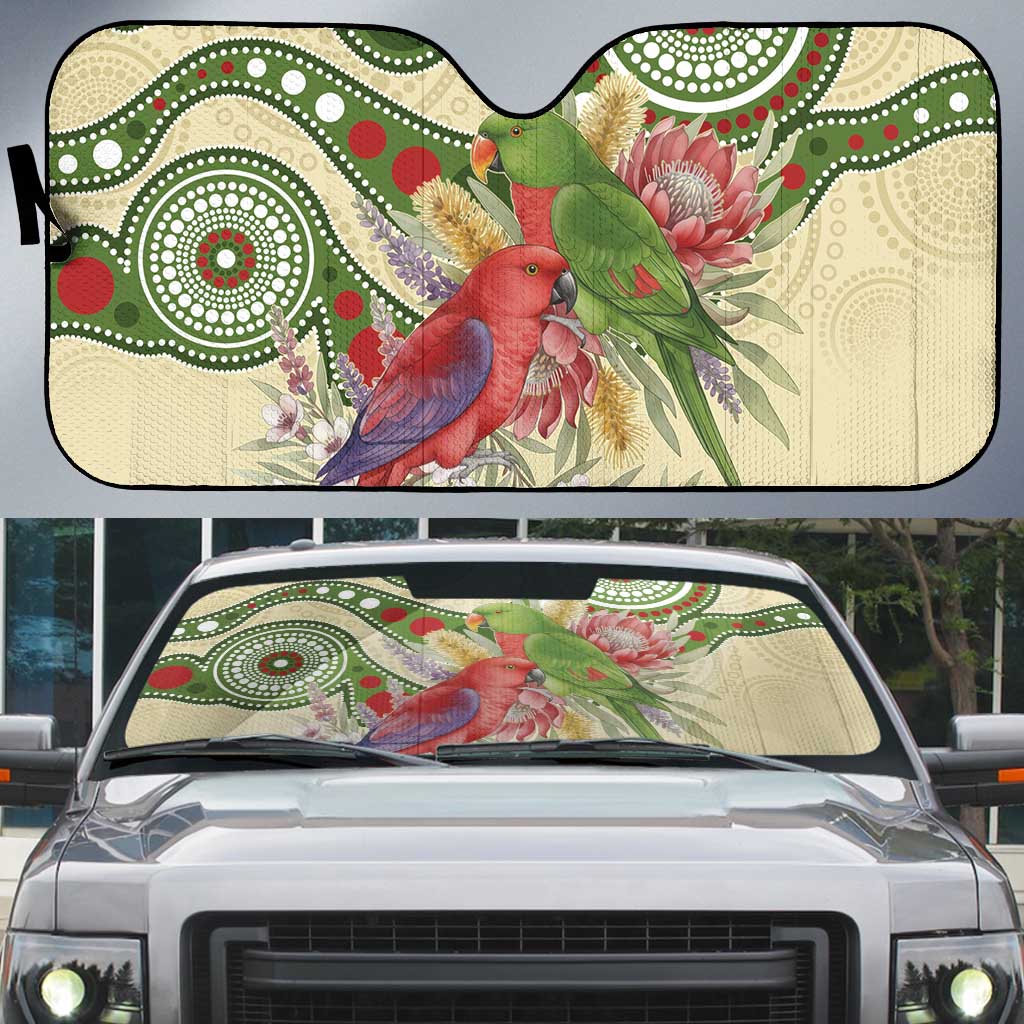 Australia Moluccan Eclectus Auto Sun Shade Australian Native Flowers Indigenous Art - Aussie Hoodie