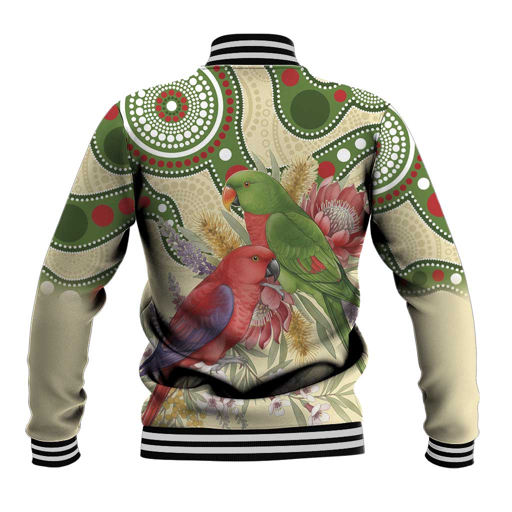 Australia Moluccan Eclectus Baseball Jacket Australian Native Flowers Indigenous Art - Aussie Hoodie