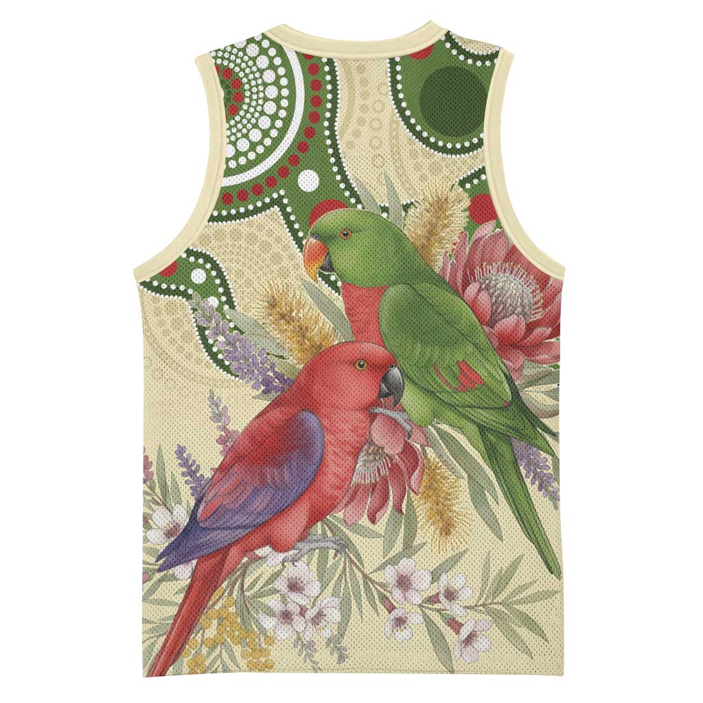 Australia Moluccan Eclectus Basketball Jersey Australian Native Flowers Indigenous Art - Aussie Hoodie