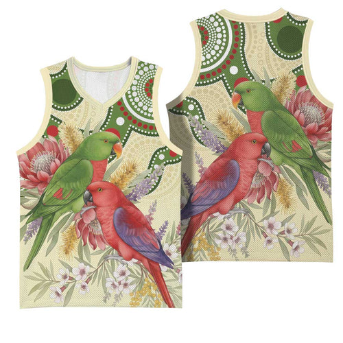 Australia Moluccan Eclectus Basketball Jersey Australian Native Flowers Indigenous Art - Aussie Hoodie