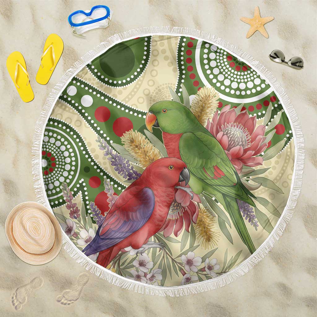Australia Moluccan Eclectus Beach Blanket Australian Native Flowers Indigenous Art - Aussie Hoodie