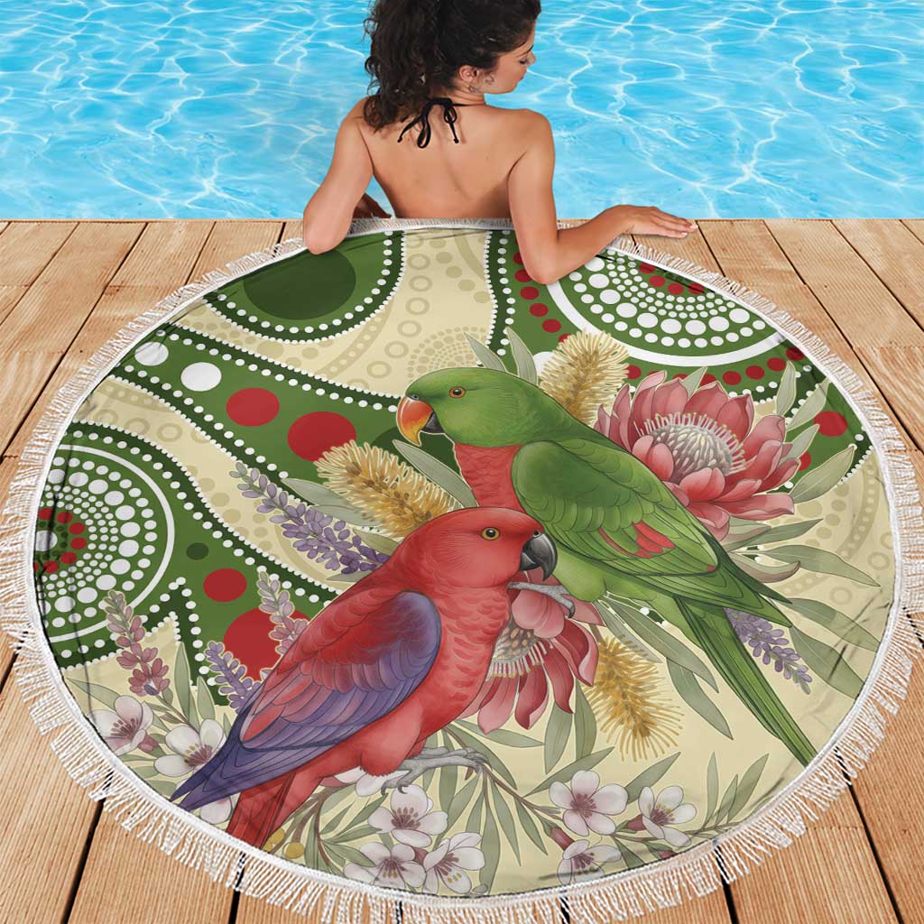 Australia Moluccan Eclectus Beach Blanket Australian Native Flowers Indigenous Art - Aussie Hoodie