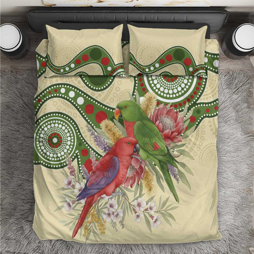 Australia Moluccan Eclectus Bedding Set Australian Native Flowers Indigenous Art - Aussie Hoodie