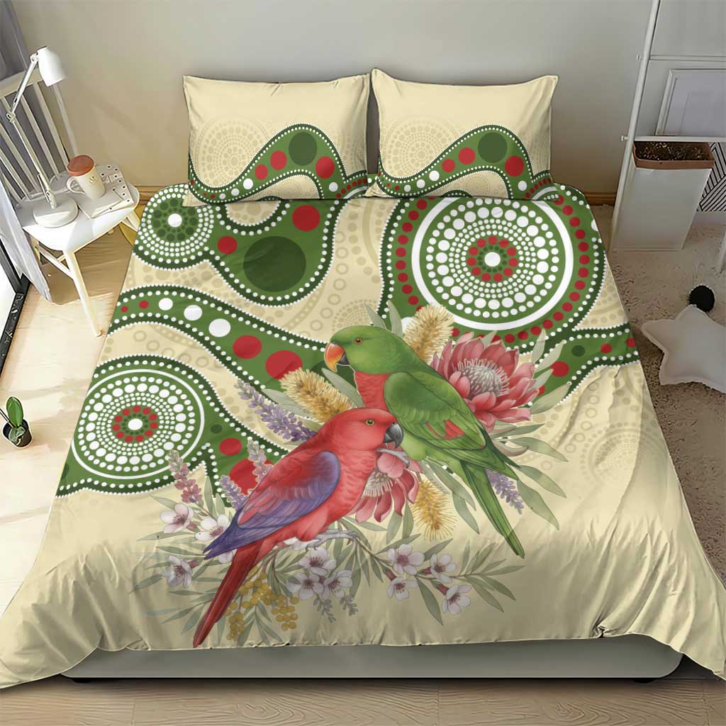 Australia Moluccan Eclectus Bedding Set Australian Native Flowers Indigenous Art - Aussie Hoodie