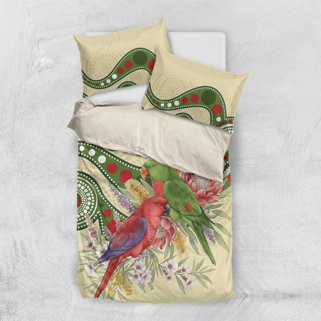Australia Moluccan Eclectus Bedding Set Australian Native Flowers Indigenous Art - Aussie Hoodie