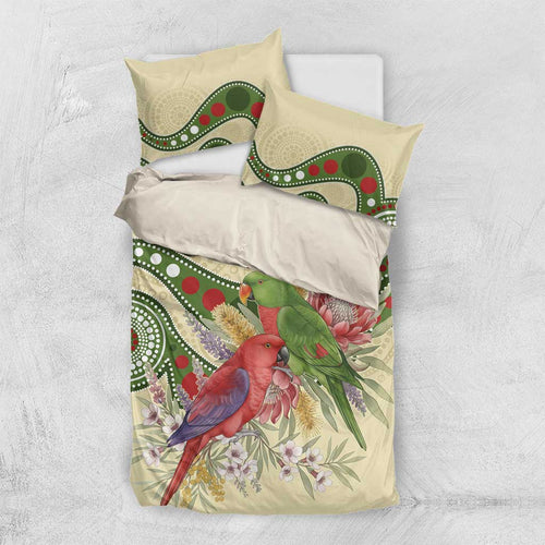 Australia Moluccan Eclectus Bedding Set Australian Native Flowers Indigenous Art - Aussie Hoodie